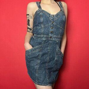 Japan / Overall denim looking mini dress with pockets 💙💙​​​​​​​​​​​